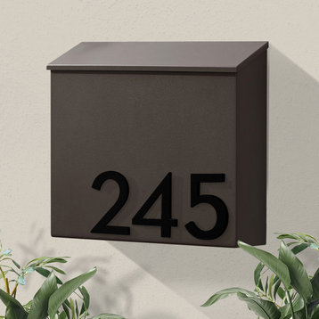 The Inbox Wall Mounted Mailbox  + House Numbers, Lock Included, Outgoing Flag, Brown, Black Font