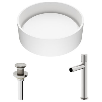 VIGO Anvil Matte Stone Vessel Bathroom Sink With Faucet, Brushed Nickel