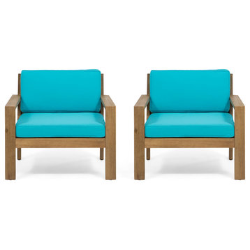 2 Pack Patio Chair, Water Resistant Cushions, Brushed Light Brown/Teal