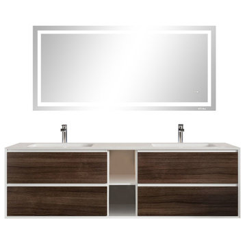 Eviva Vienna 75" Gray Oak/White Frame Wall Mount Double Sink Bathroom Vanity