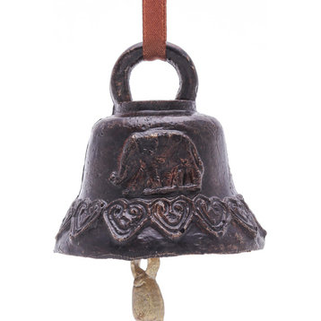Novica Handmade Elephant Love Decorative Brass Bell