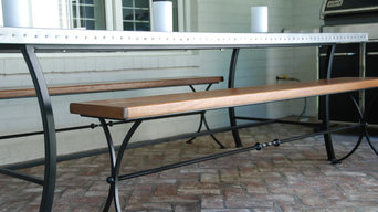 Zinc riveted table top Wrought iron benches