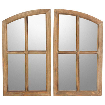 Jolene Arch Window Pane Mirrors (Set of 2) - Walnut 33"H
