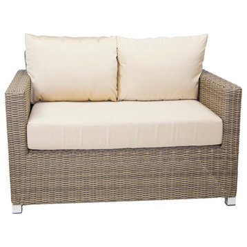 Venice Outdoor Love Seat With Sunbrella Cushions, Palisades Gray, Canvas Jockey