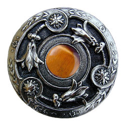 Inviting Home Inc. - Jeweled Lily Knob, Bright Nickel With Tiger Eye - Cabinet And Drawer Knobs