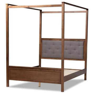 Bowery Hill King Size Grey Upholstered Walnut Finished Canopy Bed