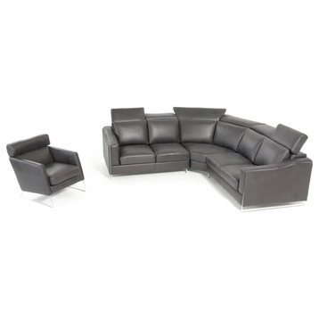 Genny Modern Black Leather Sectional Sofa