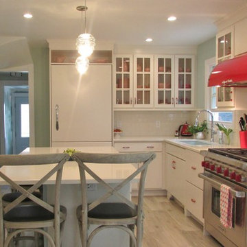 Off-White and Retro Red Accented Kitchen