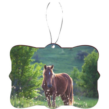 Beautiful Brown Horse Grazing In Field Design Rectangle Christmas Tree Ornament