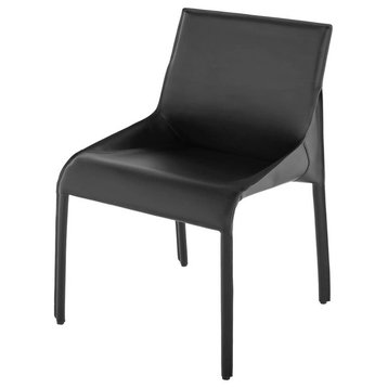 Leather Dining Chair, Modern Dining Chair, Armless Side Chair, Black