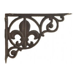 Import Wholesales - Wall Shelf Bracket Brace, Fleur De Lis Pattern, Cast Iron, 8.625" - Brackets