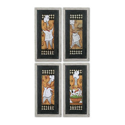 www.essentialsinside.com:whimsical chef framed wall art, set of 4 - Artwork