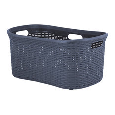 Laundry Hamper 50-liter Deluxe Wicker Style Basket with Cutout Handles, Grey