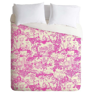 Deny Designs Rachelle Roberts Farm Land Toile In Pink Duvet Cover - Lightweight