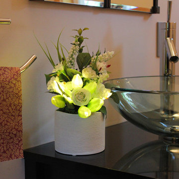 Spring Tulips - Green in White Ceramic Vase