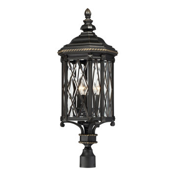 The Great Outdoors 9326-585 4 Light Outdoor Post Light - Black with Gold