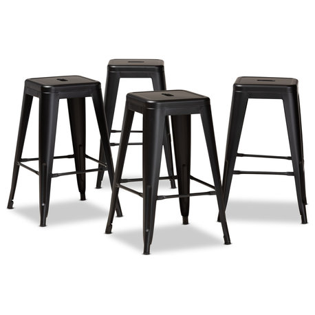 Horton Modern Industrial Black Finish Metal 4-Piece Stackable Counter Stool Set