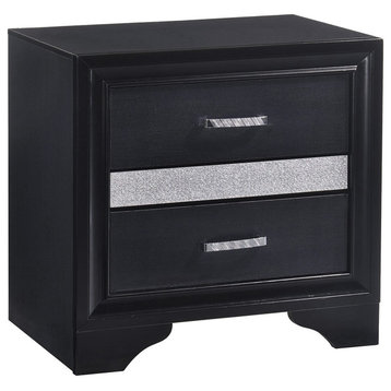 3 Drawers Wooden Nightstand With Hide Drawer Design, Black