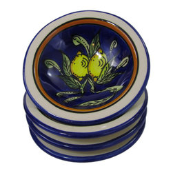 Le Souk Ceramique - Round Stoneware Sauce Dishes, Set of 4, Citronique Design - Serving And Salad Bowls