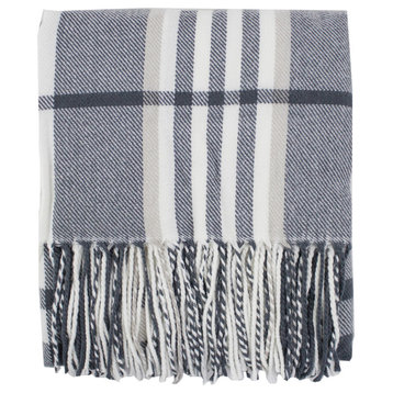 Cozy Plaid Design Throw Blanket with Tassels - 50" W x 60" L