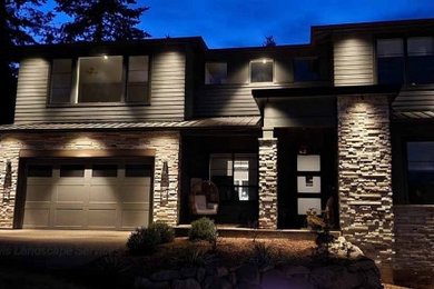 Example of a large trendy home design design in Portland