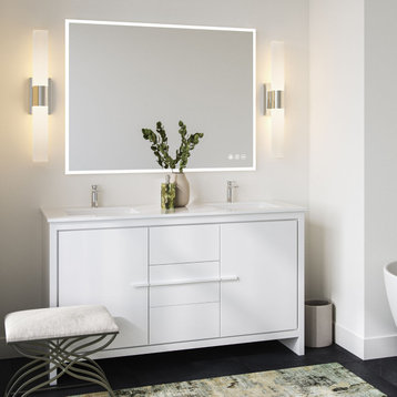 Esconde Bath Vanity, High Gloss White, 60", Double Sink, Freestanding
