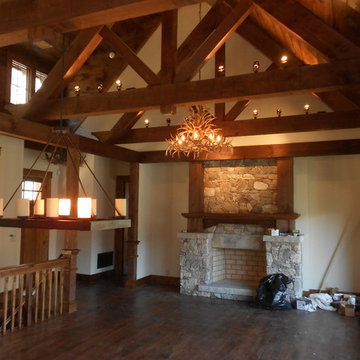 Chandeliers in Rustic Living Room