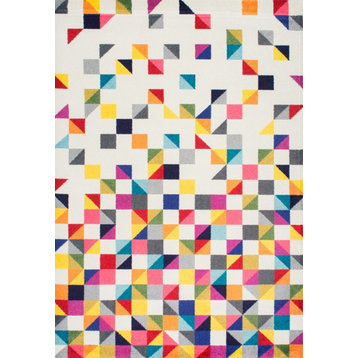 Machine Made Contemporary Geometric Triangle Mosaic Rug, Multi, 6'7"x9'