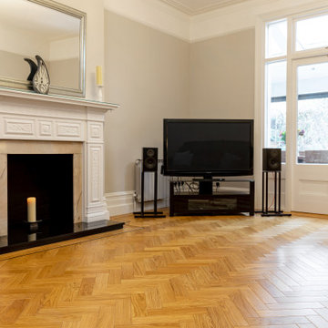 Natural Oiled  Herringbone Parquet -Double border with wenge inlay