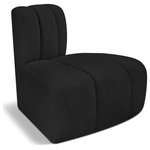 Meridian Furniture - Arc Upholstered Modular Component, Black, 1-Piece: Reverse Corner, Boucle Fabric - Give your living room or den the perfect blend of style and versatility with this Arc boucle fabric curved reverse corner chair. Part of the Arc modular furniture collection, this chair comes upholstered in rich black boucle fabric and features deep channel tufting that adds a touch of luxury while enhancing comfort and support. A seamless combination of form and function, this chair can be used with other Arc pieces to create a myriad of configurations in your well-curated room.
