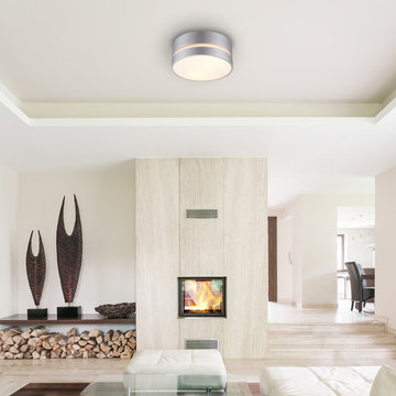 Belamy 2-Light Flush Mount Ceiling Light, Matte Silver, Frosted Glass Shade