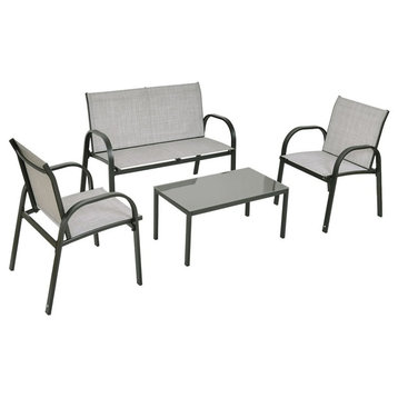 Modern 4-Piece Patio Set With Glass Top Coffee Table