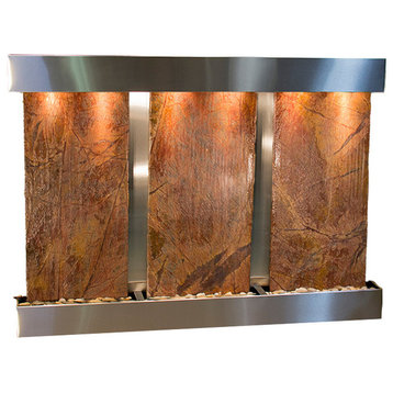 Olympus Falls Water Fountain, Brown Marble, Stainless Steel, Square