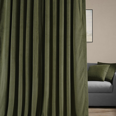 Extra Wide Blackout Velvet Curtain Single Panel, Hunter Green, 100w X 96l