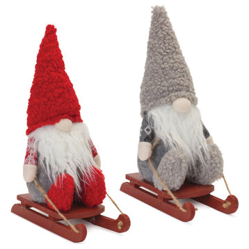 Plush Winter Gnome on Sled, Set of 2