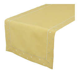 Xia Home Fashions - Polka Dot Embroidered Easy Care Table Runner, 16"x34", Yellow - Table Runners