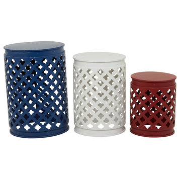 Set of 3 Multi Colored Coastal Accent Table 23", 19", 15" H