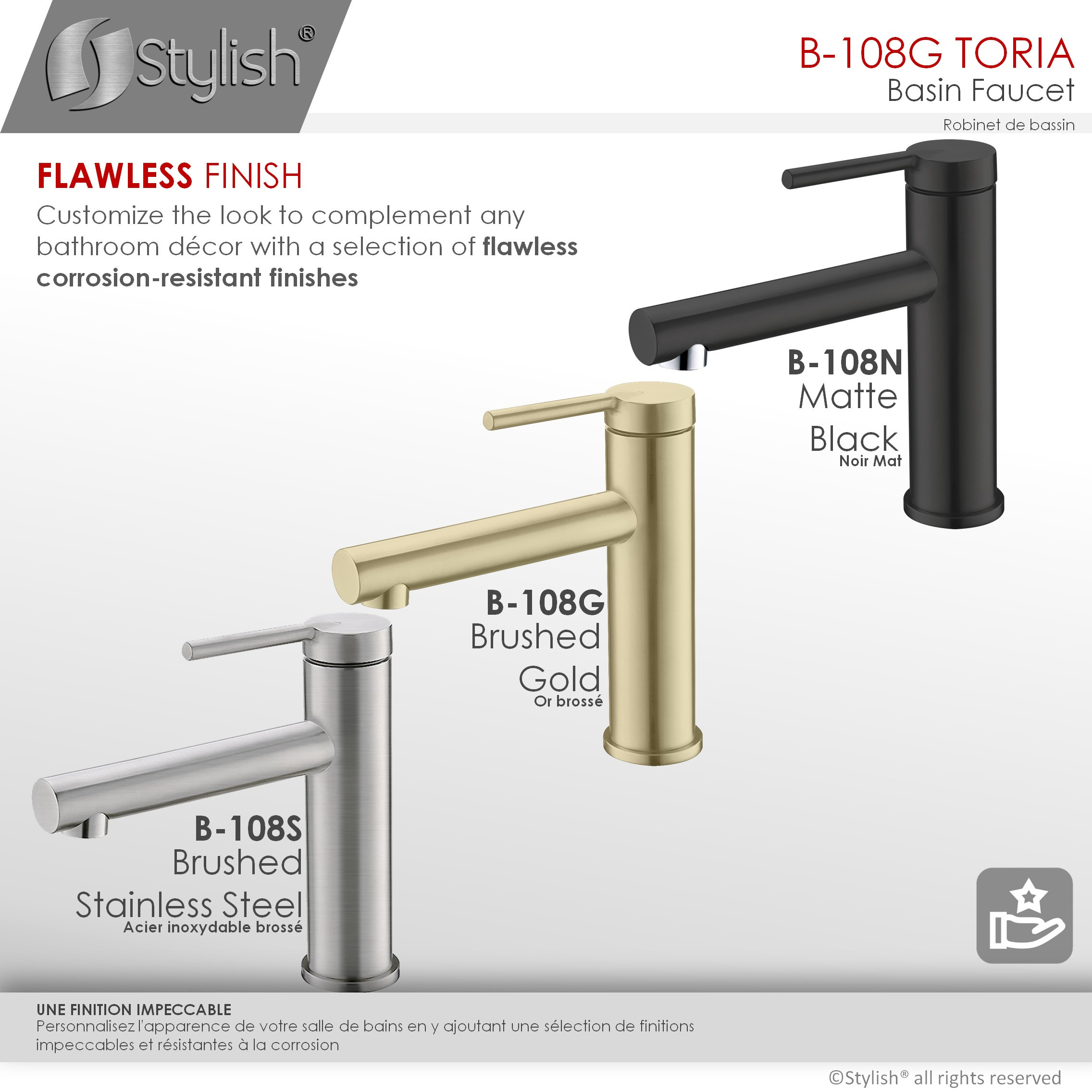 STYLISH Single Handle Modern Bathroom Faucet Basin Sink Faucet, Gold Finish