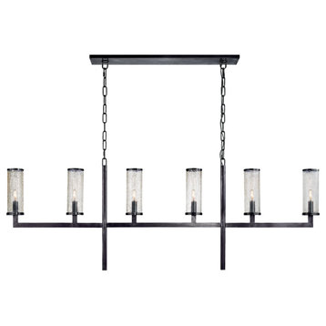 Liaison Large Linear Chandelier in Bronze with Crackle Glass