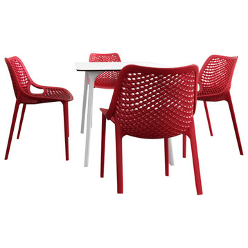 Air Maya Square Dining Set With White Table and 4 Red Chairs