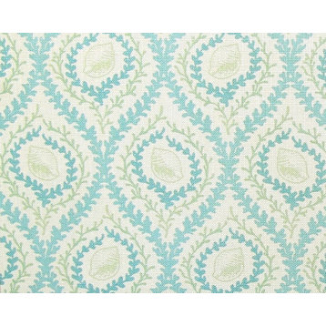 Aqua Blue Green Seashell Fabric Sea Glass Coral Upholstery Lattice, Standard