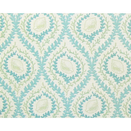 Aqua Blue Green Seashell Fabric Sea Glass Coral Upholstery Lattice, Standard