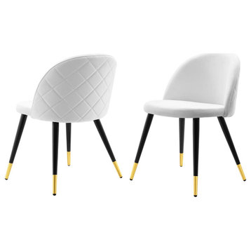 Side Dining Chair, Set of 2, Velvet, White, Cafe Bistro Restaurant Hospitality