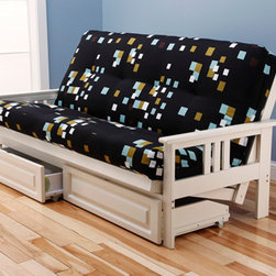 Monterey Antique White Futon Frame with Futon Mattress in Modern Blocks - Futon Frames