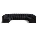 Meridian Furniture - Arc Velvet Upholstered 8-Pc. U-Shaped Modular Sectional, Black - Give your living room or den the perfect blend of style and versatility with this Arc velvet fabric curved modular Sectional. Part of the Arc modular furniture collection, this Sectional comes upholstered in rich black velvet fabric and features deep channel tufting that adds a touch of luxury while enhancing comfort and support. A seamless combination of form and function, this chair can be used with other Arc pieces to create a myriad of configurations in your well-curated room.