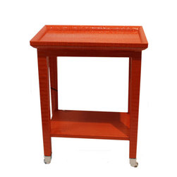 Orange Faux Snakeskin Phone Table on Casters - Side Tables And End Tables