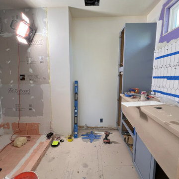 DURING!  Preparing the shower & backsplash for tile