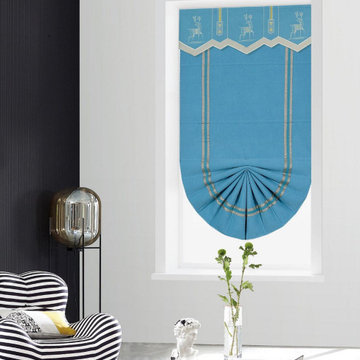 QYBHF742 High Quality Chenille Blue Custom Made Roman Blinds For Home Decoration