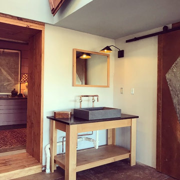 Industrial vanity in straw bale home