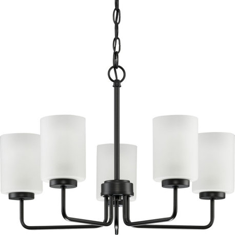 Merry 5-Light Etched Glass Transitional Chandelier Light, Matte Black